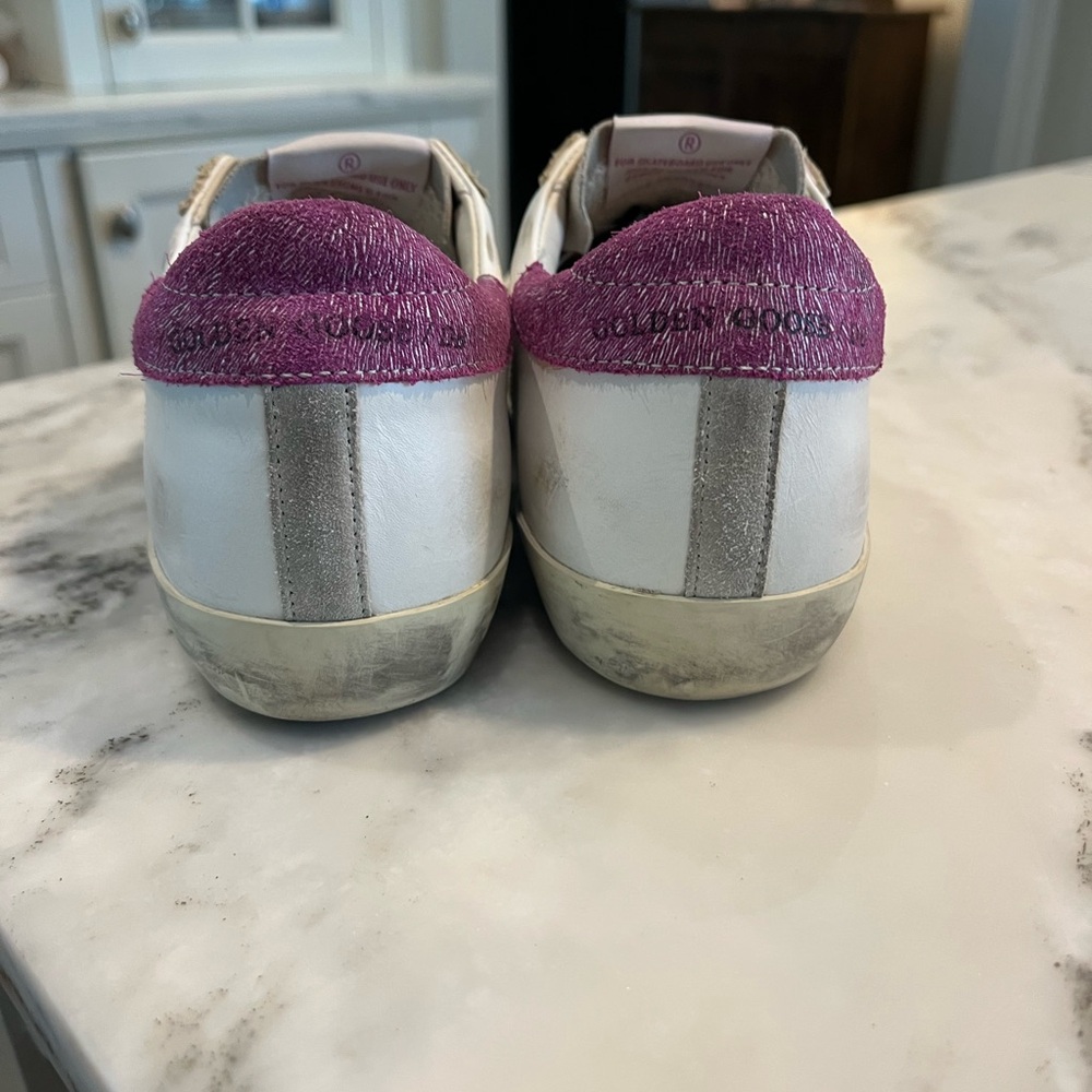 Golden Goose White Sneakers with Pink Heel Tab and Gray Star - Picture 4 of 6